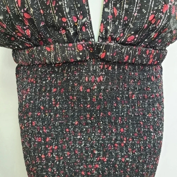 Free People Baby Love Smocked Floral Print Dress Black Red Silver Metallic Large - Picture 9 of 16